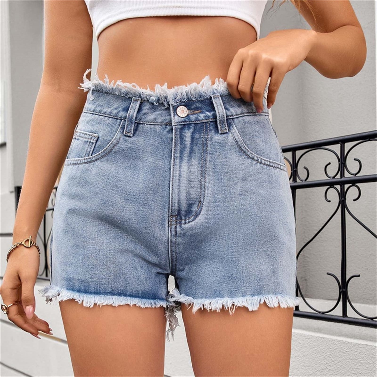 Xysaqa Womens Summer Denim Shorts, Casual Mid Waist Ripped