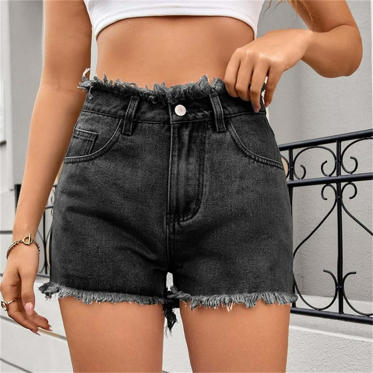 Xysaqa Womens Summer Denim Shorts, Casual Mid Waist Ripped