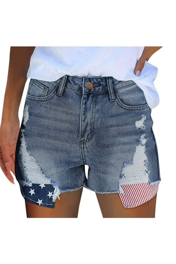Womens Summer Denim Shorts, Casual Mid Waist Ripped Distressed Short Jeans Washed Jean Shorts for Teens Girls