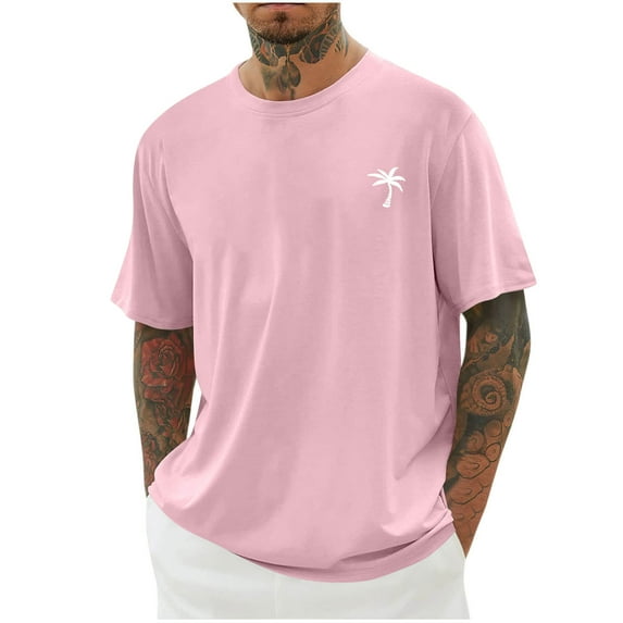 Xysaqa Work Shirts for Men Tshirts Shirts for Men Men's Palm Tree Print T-Shirts Short Sleeve Crew Neck Casual Tee Shirt Loose Fitted Cute Tops S-5Xl (Available In Big & Tall) Men Top Size Plus On Cle