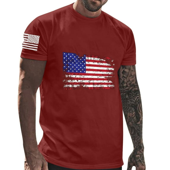 Xysaqa Workout Shirts for Men Mens Shirts Short Sleeve Mens Shirts, Men's American Flag Graphic Shirt Cotton Short Sleeve T Shirt Gym Workout Usa Flag Patriotic Tees Tops M-3Xl Men T-Shirts Graphic Te