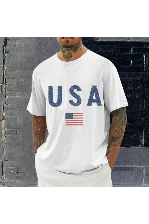 Workout T-Shirts for Men Big &Tall American USA Flag Graphic Shirts Summer Casual Oversized Shirts Short Sleeve Comfortable Classic Tee Tops 2X 3X 4X
