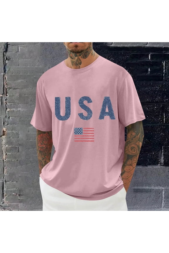Workout T-Shirts for Men Big &Tall American USA Flag Graphic Shirts Summer Casual Oversized Shirts Short Sleeve Comfortable Classic Tee Tops 2X 3X 4X