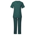 thumbnail image 1 of Xysaqa Workwear Uniform Women's Scrub Set Stretch Short Sleeve V-Neck Scrub Top and Scrub Pants Outfits S-5XL （Available in Plus Size) Army Green, 1 of 6