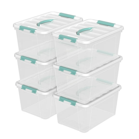 Xyskin 14 Quart Stackable Plastic Storage Bins with Lids and Latching Buckles, 6 Pack Clear Storage Latch Box/Bins