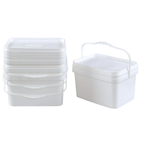 Xyskin 3 Gallon Rectangular Food Pail with Lid, White Plastic Utility Industrial Pail with Handle, 4 Pack
