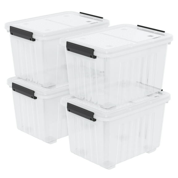 Xyskin 30 Quart Wheeled Clear Storage Boxes, Plastic Storage Latch Bin with Lid, 4 Pack