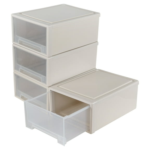 Xyskin 4-Pack 19 Quart Large Stackable Drawer Organizer Unit, Plastic Storage Box with Drawers