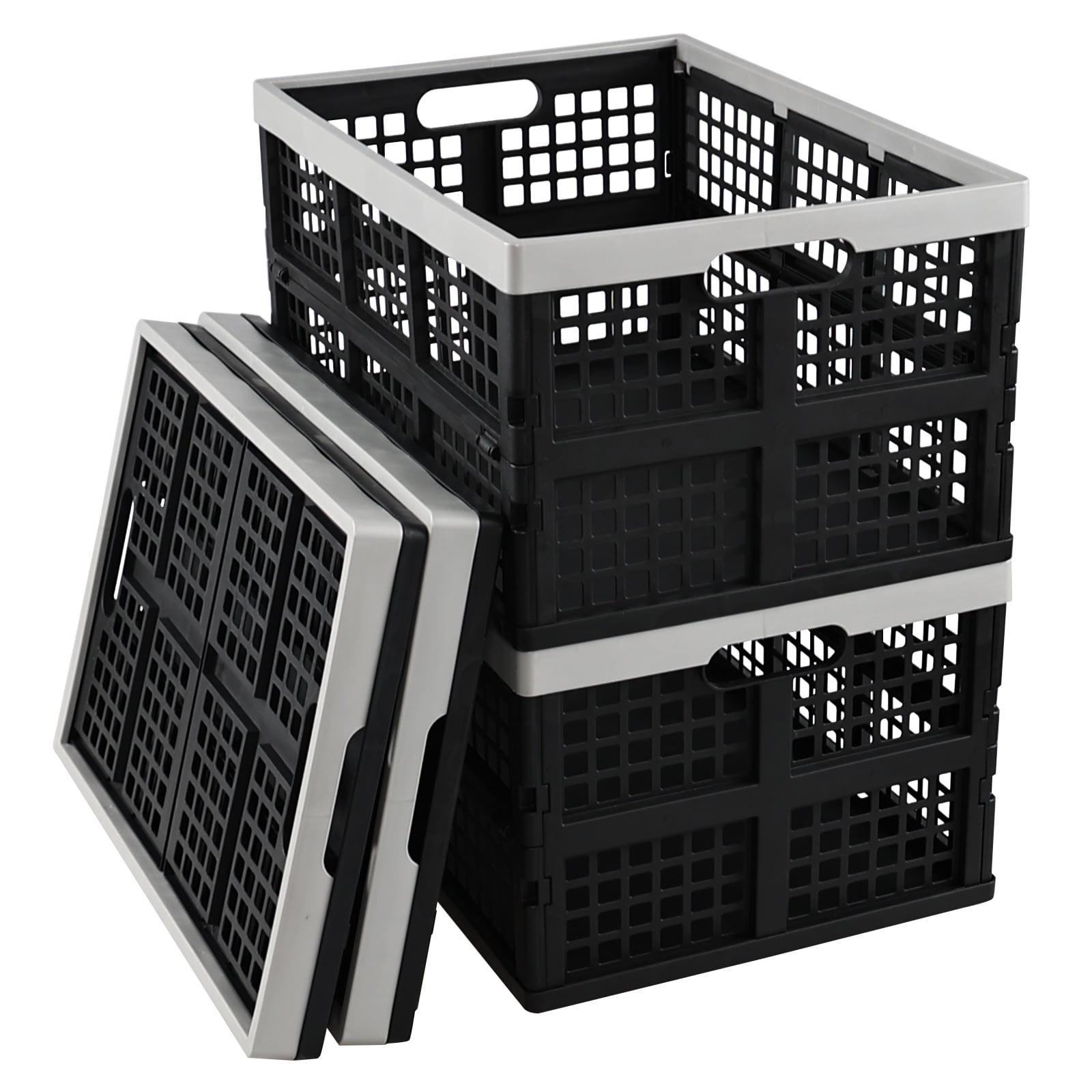 Xyskin 4-Pack 42 L Plastic Rectangular Collapsible Crates, Folding ...