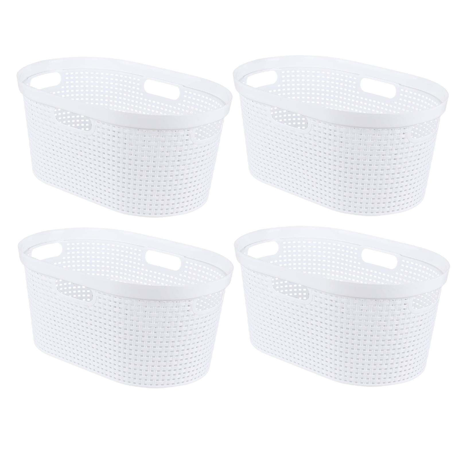 Xyskin 40 L Plastic Laundry Basket with Cutout Handles, White Dirty Clothes Storage Hamper, 4 Pack