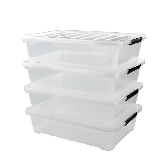 Xyskin 40 Quart Stackable Storage Box, Wheeled Latching Containers, Clear, 4 Packs