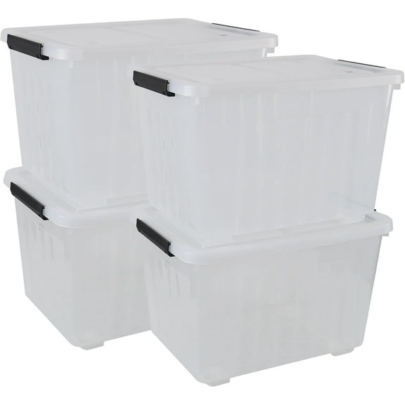 Xyskin 50 Quart Large Clear Storage Bin with Lid, Plastic Storage Box with Wheels, 4 Pack