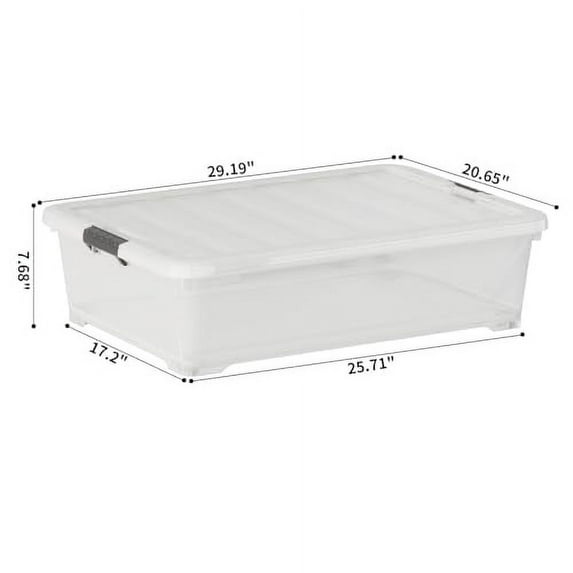 Xyskin 50 Quart Under-Bed Storage Container Organizer Bin with Latching Lids, Large Wheeled Storage Box for Garage, Closet, Clear, 3 Pack