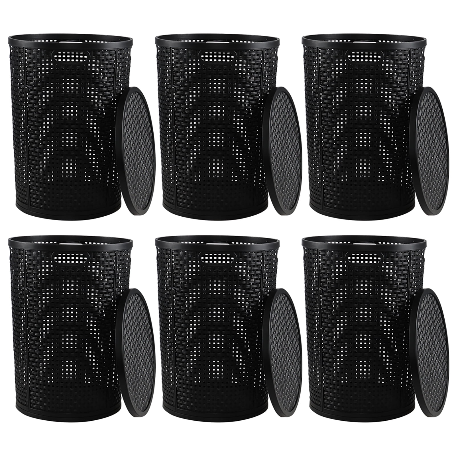 Xyskin 6-Pack Laundry Hamper with Lid Cover, Tall Plastic Laundry Basket Clothes Organizer, Black Dirty Clothes Storage Hamper
