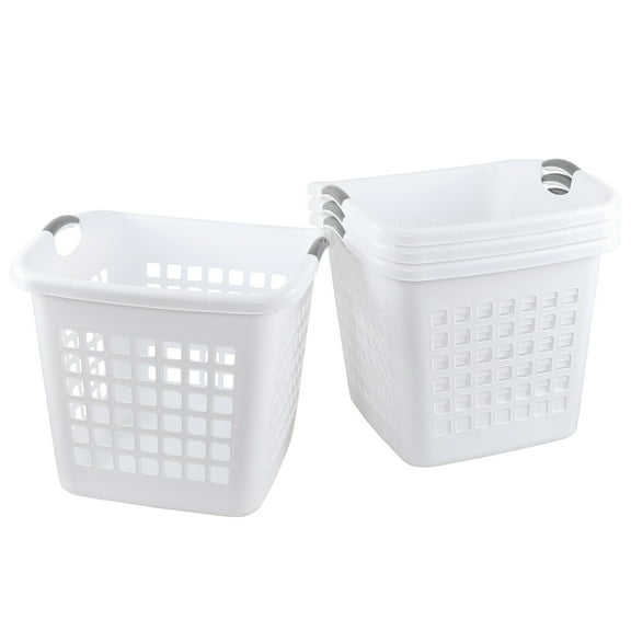 Xyskin Large Plastic Laundry Hamper with Handles, Plastic Clothes Laundry Hamper, 19.3" x 18.58" x 16.14", 66 L, 4-Pack, White