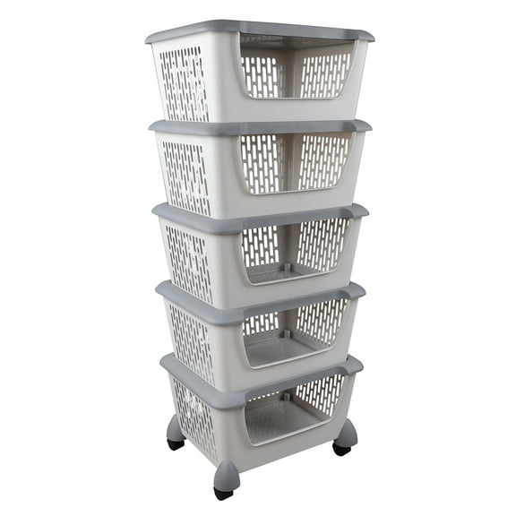 Xyskin Pack of 5 Stacking Storage Basket, Detachable Storage Shelves Bins with Wheels
