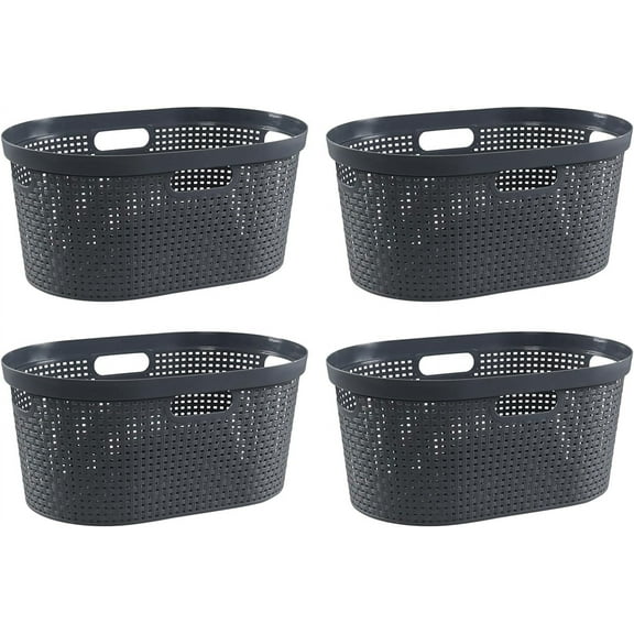 Xyskin Set of 4 Large Hamper Basket with Handle, Plastic Laundry Storage Bin, 40L, Grey