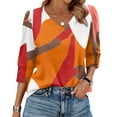 thumbnail image 1 of Xyxonk 3/4 Length Sleeve Womens Tops 2025 Retro Print Blouse Dressy Casual V-Neck Tops Fall Trendy Shirts Orange 2XL, 1 of 5