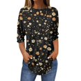 thumbnail image 1 of Xyxonk 3/4 Length Sleeve Womens Tops Crew Neck Floral Printed Tunic Tops Loose Fit Plus Size Pleated 2025 Trendy Tee Tops Saffron S, 1 of 5