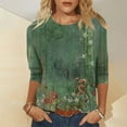 thumbnail image 1 of Xyxonk 3/4 Sleeve Blouses for Women Fashion Vintage Floral Printed Shirt Loose Crew Neck Tunic Tops Summer Three Quarter Length T-Shirt Clothes Summer Shirts for Women Army Green 3XL, 1 of 3