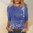 thumbnail image 1 of Xyxonk 3/4 Sleeve Blouses for Women Trendy Vintage Floral Printed Shirt Oversized Crew Neck Tunic Tops Summer Three Quarter Length T-Shirt Clothing Women's Blouses Dark Purple 3XL, 1 of 3