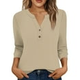 thumbnail image 1 of Xyxonk 3/4 Sleeve Fall Shirts for Women Dressy Casual V Neck Henley Shirt Sexy Solid Color Blouses Summer Fashion Clothes Khaki S, 1 of 7