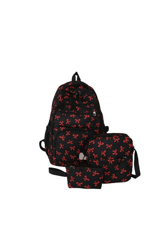 3PCS Coquette Bow Backpack - Cute Kawaii Backpack Set Aesthetic Daypack Coquette Rucksack ( Red )
