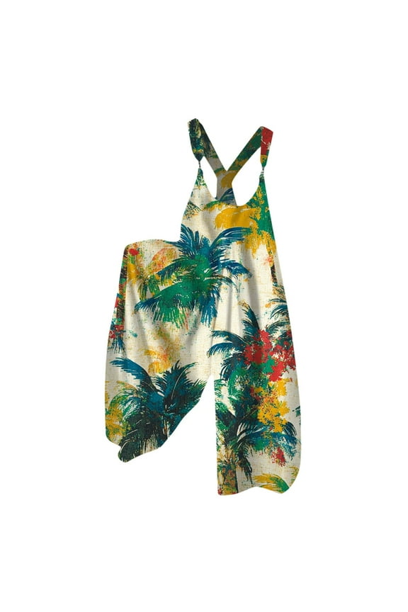 Baggy Jumpsuits for Women Boho Bib Plus Size Jumpers Rompers Floral Print Wide Leg 2025 Hippie Clothes Green 2XL