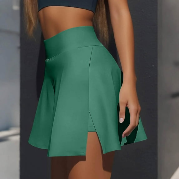 Xyxonk Black Skort for Women High Waisted Tummy Control Skirts with Pockets Dressy Casual Cute Mini Skort Side Slit Solid Color Tennis Athletic Skirt Dark Green L