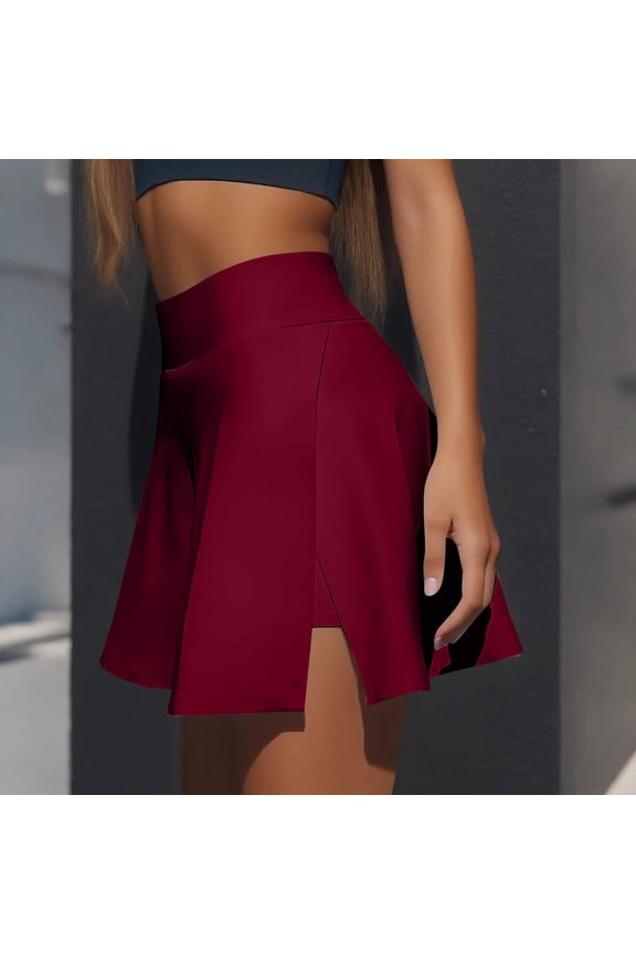 Black Skort for Women High Waisted Tummy Control Sport Skorts with Pockets Dressy Casual Cute Athletic Skirt Side Slit Solid Color Golf Skorts Wine L