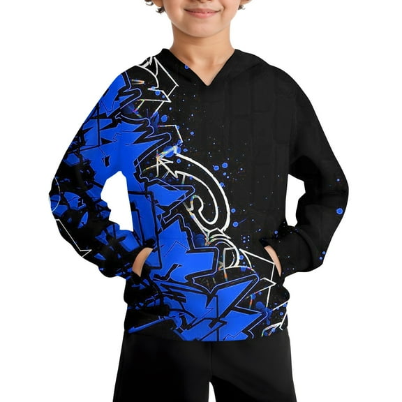 Xyxonk Boys Hooded Sweatshirt Kids Long Sleeve Hoodies Basic Hooded Sweatshirt 3D Tie Dye Print Pullover Tops for Teen Graphic Clothes shirts for Kids Size 3-4 Years Blue 100