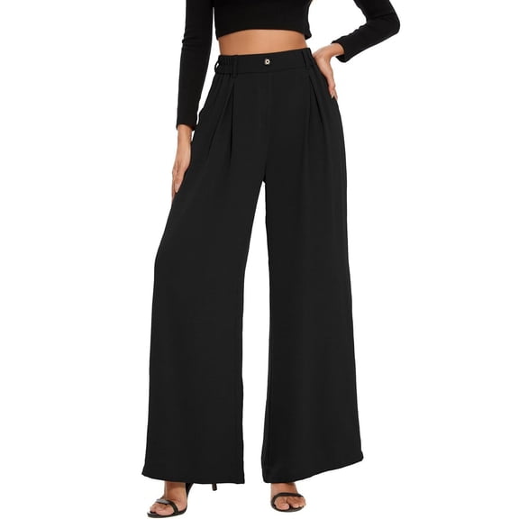 Xyxonk Business Casual Outfits for Women Wide Leg Pants High Waist Long Straight Pants 2025 Trendy Business Work Outfits with Pockets, Black M