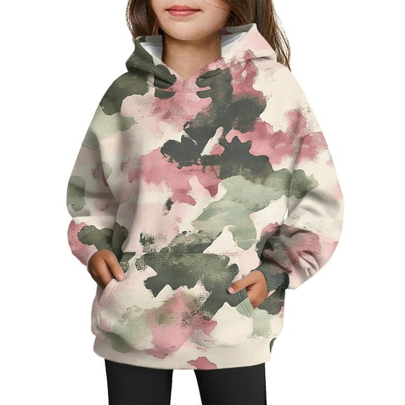 Xyxonk Camo Girls Hoodies Kids 10-12 Years Long Sleeve Maple Leaf Graphic Oversized Camouflage Sweatshirts with Pockets Fall Hunting Fleece Pullover Tops,Pink 150