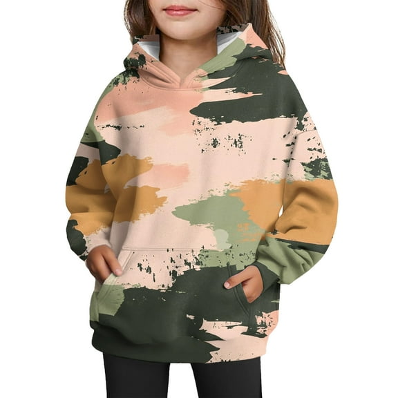 Xyxonk Camo Girls Hoodies Kids 10-12 Years Long Sleeve Maple Leaf Print Cute Camouflage Sweatshirts with Pockets Fall Winter Hunting Fleece Clothes,Army Green 150