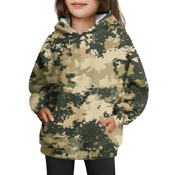 Xyxonk Camo Girls Hoodies Kids Size 10-12 Long Sleeve Maple Leaf Print Oversized Camouflage Sweatshirt with Pockets Winter Hunting Fleece Clothes,Yellow 140