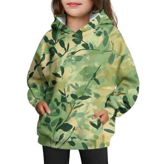 Xyxonk Camo Hoodies for Girls Toddler & Kids Size 10-12 Long Sleeve Maple Leaf Print Oversized Camouflage Sweatshirts with Pockets Fall Winter Hunting Fleece Clothes,Mint Green 140