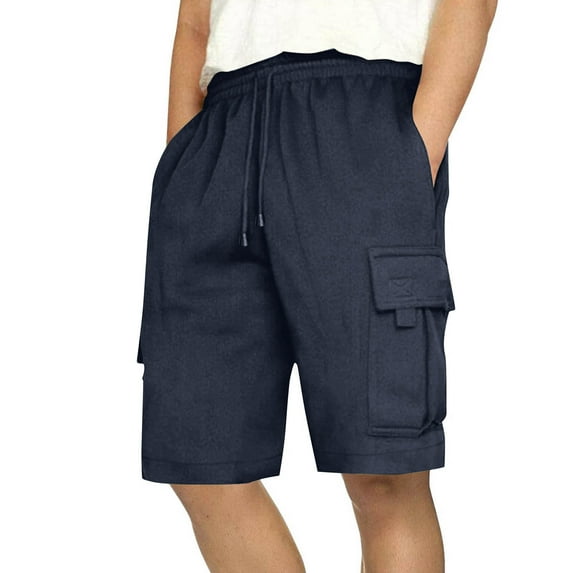 Xyxonk Cargo Shorts Mens Relaxed Fit Solid Color Shorts Summer Casual Multi-Pocket Drawstring Below Knee Vintage Work Shorts Navy 3XL