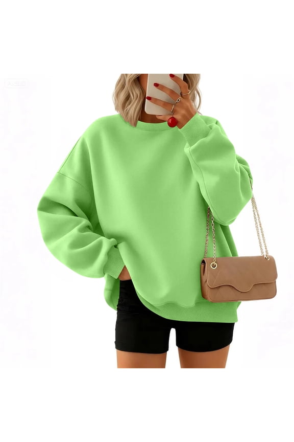 Crewneck Sweatshirts Women 2025 Fall Winter Pullover Sweaters Soft Cute Long Sleeves Top Y2k Teen Girls Preppy Clothing,Fluorescent Green 3XL