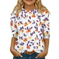 thumbnail image 1 of Xyxonk Cute Shirts for Teen Girls Fall 3/4 Sleeve Tops Floral Print Round Neck T Shirts 2025 Trendy Athletic Blouses 10-12 Years, 1 of 4