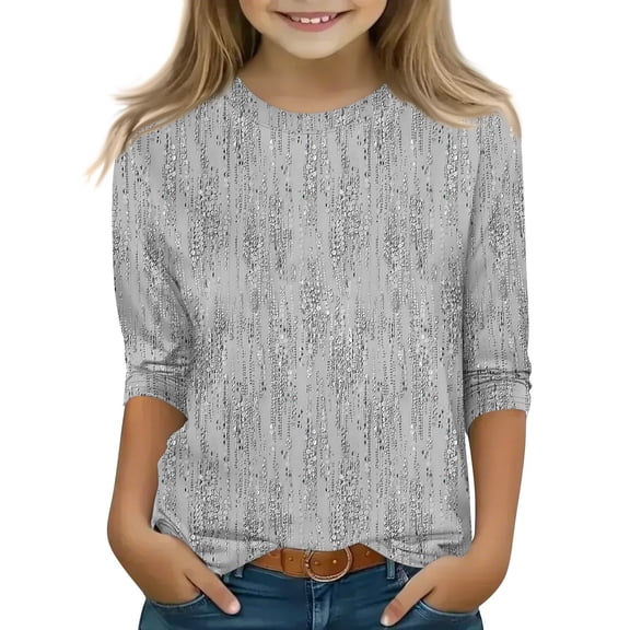 Xyxonk Cute Tops for Girls 3/4 Sleeve Flowy Shirts Crew Neck Winter Tops Cute Gradient Print Blouses Casual Outfits 5-7 Years
