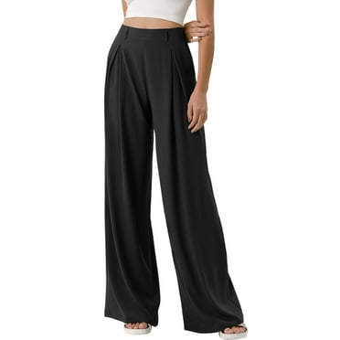 Xyxonk Dress Pants Women High Elastic Waisted Wide Leg Pant with Pockets Black Plus Size Long Work Trouser Dressy Comfy Women's Slackses Black L