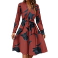 thumbnail image 1 of Xyxonk Dresses for Women 2025 Long Sleeve Formal Teacher Dress Fall V Neck Dresses Tie Waist Business A-Line Floral Print Dress Red M, 1 of 4