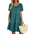 thumbnail image 1 of Xyxonk Dresses for Women Short Sleeve Flowy Swing Dresses Cute Casual Solid Color Crewneck Beach Vocation Dresses Dark Green L, 1 of 4