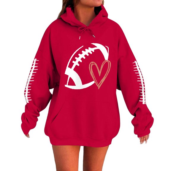 Xyxonk Football Shirt Game Day Graphic Sunday Funday Shirts Lightweight Long Sleeve v neck Pullover 2025 Fall Clothes, Red 3XL