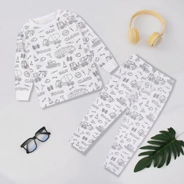 Xyxonk Funny Diy Hand Painted Homewear Set Colouring Cute Pajama Sets for Boy and Girl Snug Fit Color Your Own Sleepwear Two-Piece 2-8 Years White 120