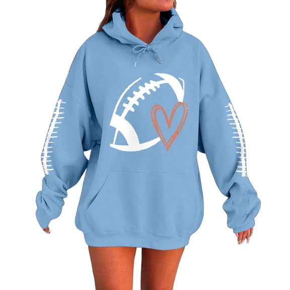 Xyxonk Game Day Sweatshirt Women Cute Football Graphic Pullover Shirt Football Season Long Sleeve Tops, Blue L