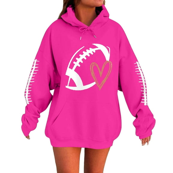 Xyxonk Game Day Sweatshirt Women Cute Football Graphic Pullover Shirt Football Season Long Sleeve Tops, Hot Pink L