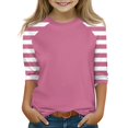 thumbnail image 1 of Xyxonk Girls 3/4 Sleeve Shirts Size 10-12 Color Block Printed Girls Tops Tween Girls Clothes Kids Crewneck Knit Cute Tee Shirts Trendy Summer Outfits Girls Clothes 12 Pink 100, 1 of 5