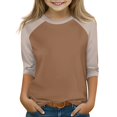 thumbnail image 1 of Xyxonk Girls 3/4 Sleeve Shirts Size 10-12 Color Block Printed Plain Tween Girls Clothes Trendy Crew Neck Knit Cute Tee Shirt Kids Summer Outfits Cute Shirts for Girls 10-12 Brown 150, 1 of 4