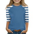 thumbnail image 1 of Xyxonk Girls Color Block Printed 3/4 Sleeve Shirt Plain Tshirt Kids Crewneck Knit Size 10-12 Cute Girls Tops Tween Girls Clothes Trendy Summer Outfits Girls Clothes 12 Blue 120, 1 of 5